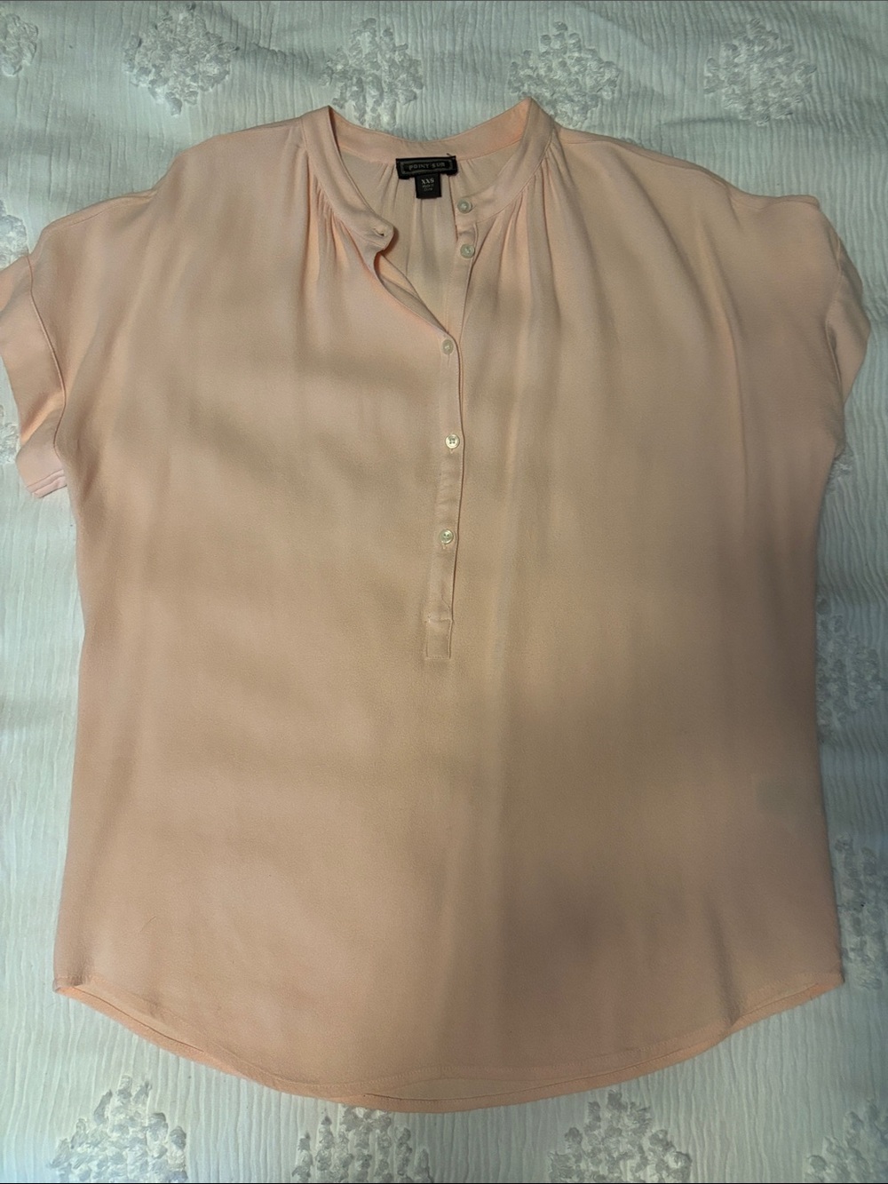 Pink Short Sleeve Henley Blouse XXS FITS LIKE S
